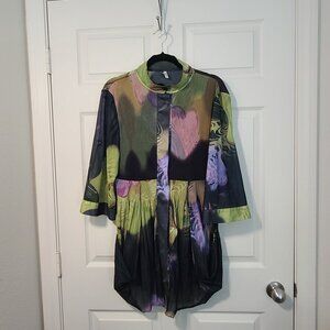 Lindi Sheer & Sheen Dress Tunic Size XL Retro Flowy Pockets